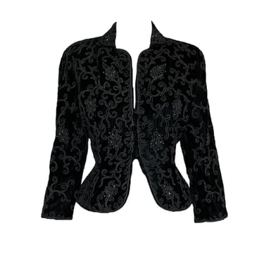 Late 1940s/Early 1950s Black Silk Velvet Blazer Heavily Embellished w/Soutache