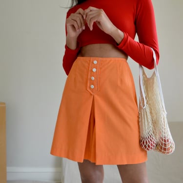 orange cotton pleated shorts / skort / 29w 