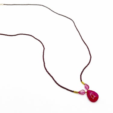 Debbie Fisher | Seed Beads w/ Pink Topaz and Ruby Drop Necklace