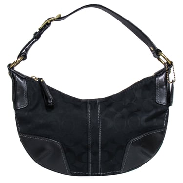 Coach - Black Monogram Shoulder Bag w/ Leather Trim