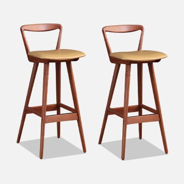 Henry Rosengren Hansen Teak & Leather Bar Stools