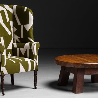 Armchair in Graphic Linen by Pierre Frey / Oak Coffee Table
