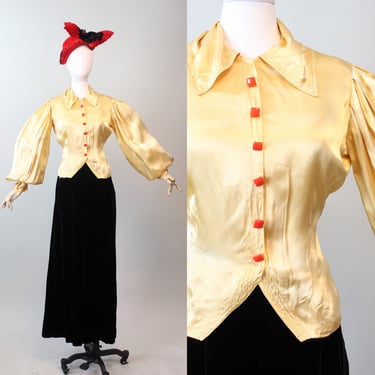 1930s HUGE BISHOP sleeves liquid silk blouse small | new spring 