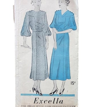 Vintage 30s Sewing Pattern: Junior Miss Dress Frock Excella 5154 