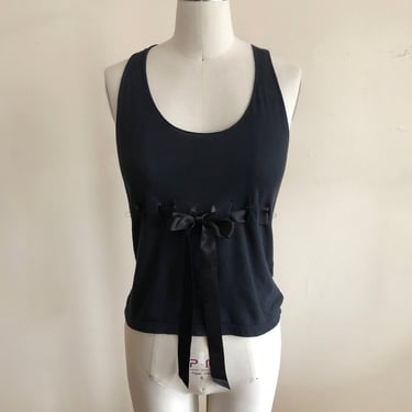 Black Jersey Tank Top with Ribbon - Betseyville by Betsey Johnson - Late 1990s/Early 2000s 