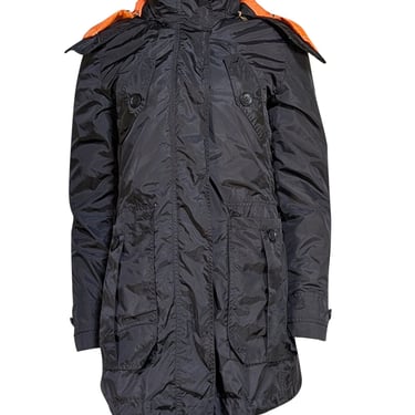 Burberry - Black Zipper Front Coat w/ Detachable Orange Puffer Coat Lining Sz L