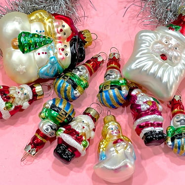 VINTAGE: 10pcs - Figural Glass Ornaments - Blown Figural Glass Ornaments - Christmas Tree Decorations - Christmas Holiday Xmas 