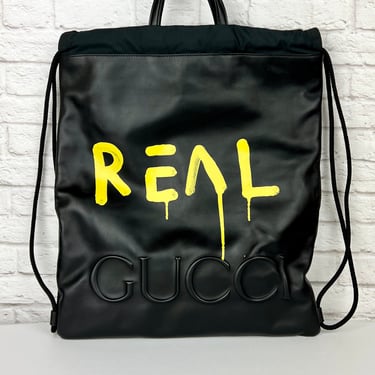 GUCCI  Ghost Limited Edition Leather Drawstring Backpack, Black/Yellow