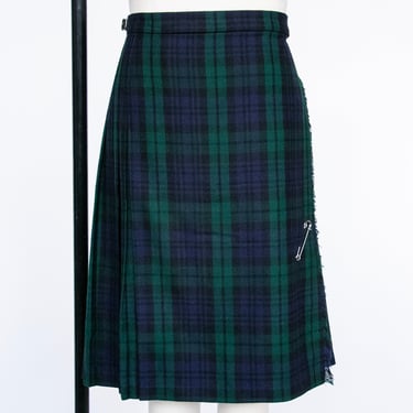 1980s Tartan Wool Wrap Skirt Plaid Pleated M 