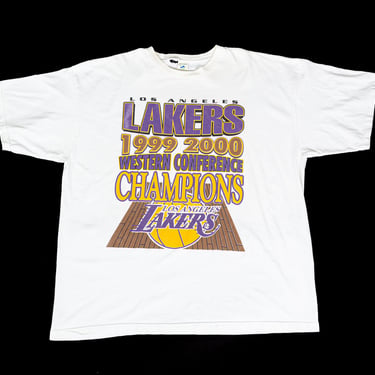 Vintage LA Lakers "Da Block Is Hot!" 1999-00 NBA Champs T Shirt - Men's XXL | 90s Unisex Basketball Graphic Sports Tee 