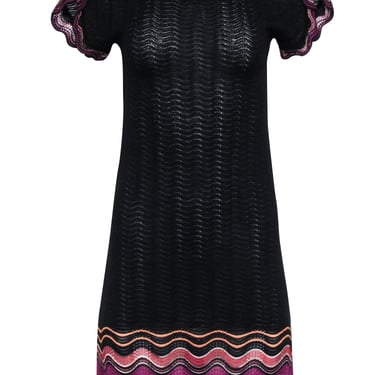 Missoni - Black Short Sleeve Knit Dress w/ Purple Wave Pattern Sz 2
