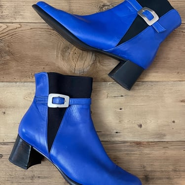 Cobalt Blue Booties Boots 90s vintage Leather statement shoes 7.5 