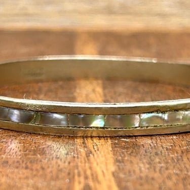 Vintage Mother Of Pearl Bangle Bracelet Hecho En Mexico Retro Fashion Jewelry 