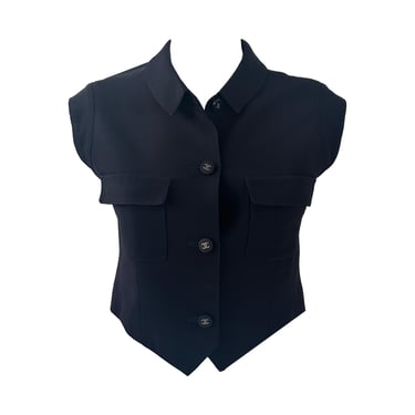 Chanel Navy Logo Button Cropped Vest