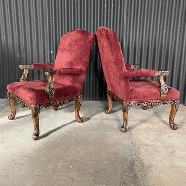 Louis XIV style High Back Throne Like Armchair Pair 