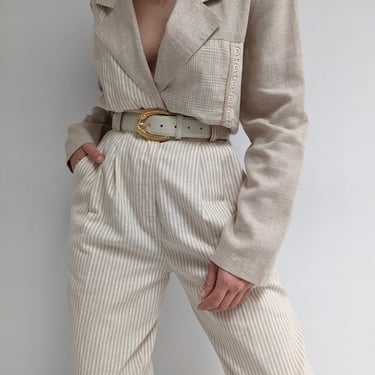 Vintage Woven Linen Patterned Pant Suit