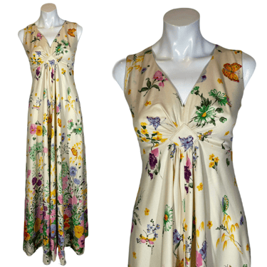 1970's Floral Ombre Poly Maxi Dress Size S