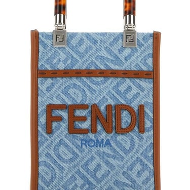 Fendi Woman Embroidered Denim Mini Sunshine Handbag