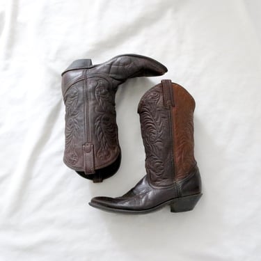 espresso leather cowboy boots - 7.5 