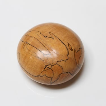 1975 Signed Mark Lindquist Paperweight Spalted Maple Hand Turned Wood Carved 