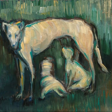 White Dog-Giclee-Fine Art Reproduction Print-Archival-Abstract-Expressive-Original Painting-Original Art-Angela Ooghe 