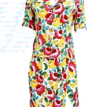 Emanuel Ungaro 1990s Vintage Floral Print Blouse and Skirt Set 