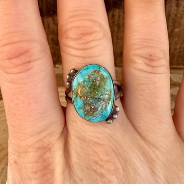 TURQUOISE DROPLET S. Cooke Sterling Silver & Turquoise Ring | Native American, Southwestern Jewelry | Navajo Made | Size 8 
