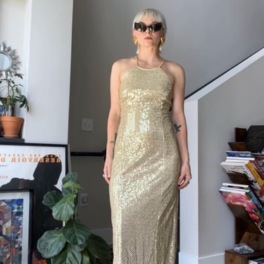 VTG 90s Bari Jay Gold Metallic Gown 