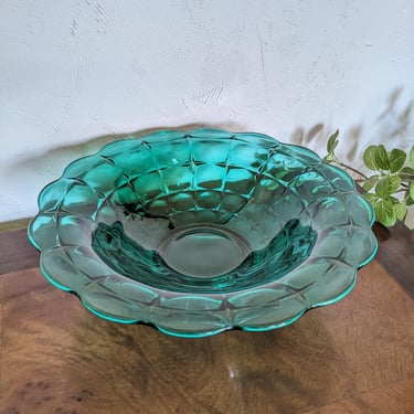 Vintage Tiara Teal Glass Flared Pedestal Bowl 