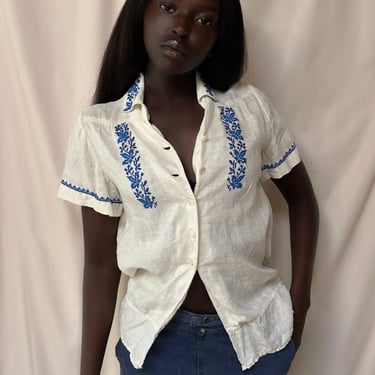 Vintage 1940’s Heavy Linen Embroidered Top