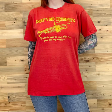 Funny Vintage 70's Trumpets Iowa State Marching Band "If You're Nice To Me, I'll Let You Oil My Valve" Paper Thin Tee Shirt T-Shirt 