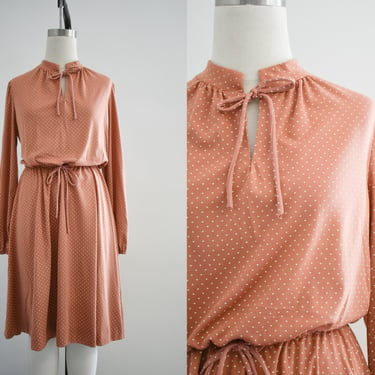 1970s Melissa Lane Terra Cotton Polka Dot Dress 