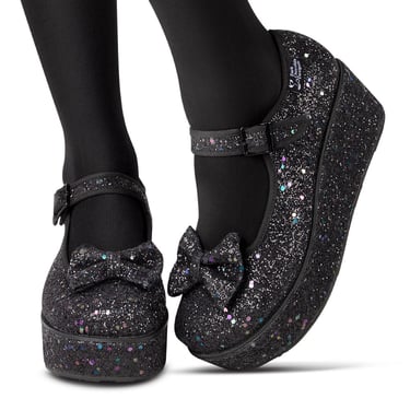 Chocolaticas® Black Glitter Women's Mary Jane Platform