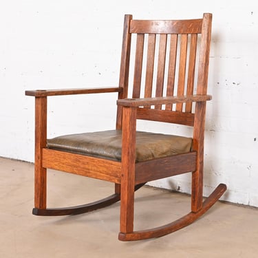 Stickley Brothers Antique Mission Oak Arts & Crafts Rocking Chair, Circa 1900