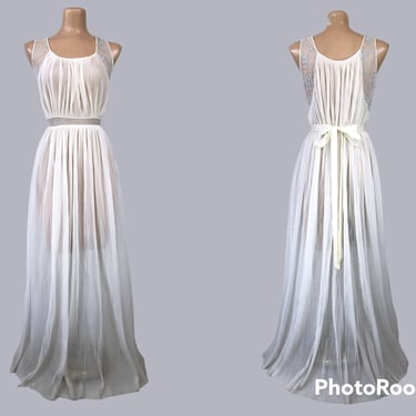 VINTAGE 50s White Sheer Micro Accordion Pleated Grecian Goddess Nightgown by Rogers Run-Proof | 1950s Wedding Bridal Lingerie 