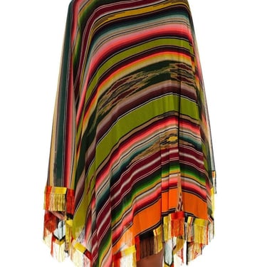 2000S Jean Paul Gaultier Multicolor Poly Blend Mesh Native American Stripe Print Poncho With Fringe 
