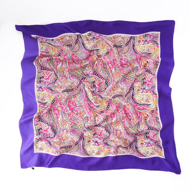 Glentex Vintage Silk Scarf Purple Square Headscarf  Pink Scarf Floral Bird Print Vintage Silk Scarf for Handbag Vintage Neck Scarf 