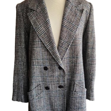 80s Lilli Ann Houndstooth Long Blazer Coat Gray Black 