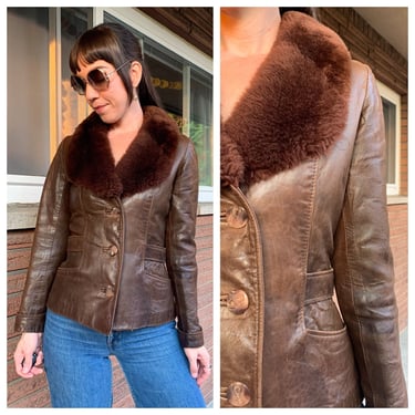 70s brown leather fitted penny lane jacket 