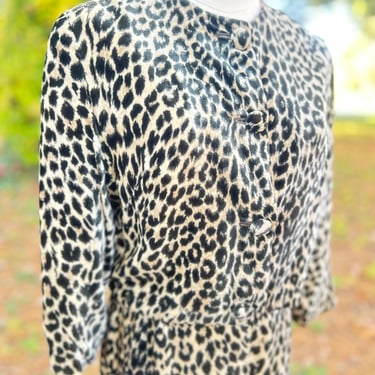 1950s Bad Girl Cropped Leopard Velvet Jacket and Skirt Set Meow 38 Bust Vintage 