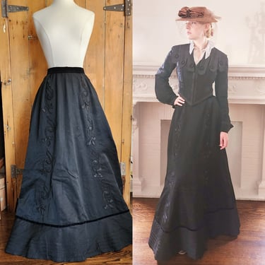 1910s Black Satin Long Skirt Leaf Applique Edwardian | RareJule Vintage -  Chicago, IL | ATTIC