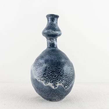 Blue and White Spotted Studio Pottery Vase, Bud Vase with Bulbous Base, Weed Pot, Sculptural Flower Vase 