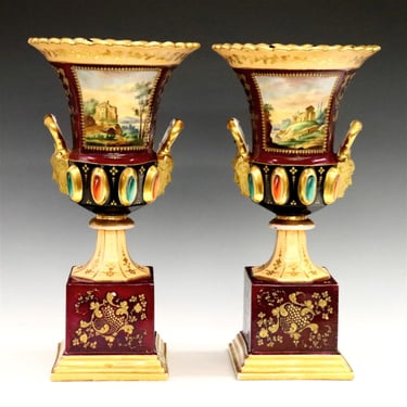 Pair of 19th century Porcelain Urns, Old Paris