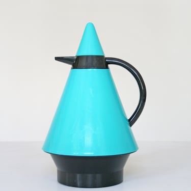 Vintage Emsa Brasil RIO Turquoise Black Conical Postmodern Thermal Pot Carafe Pitcher West German PoMo Accent Quirky Geometric Retro Flask 