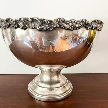 Large Silverplate Punch Bowl. Vintage Centerpiece Bowl. Silver Pedestal Wine Chiller. 