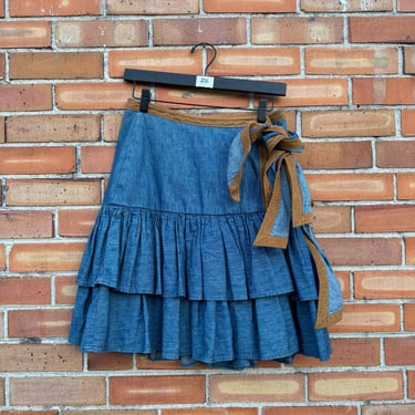 90s blue hairston roberson ropa denim mini ruffle skirt / 27