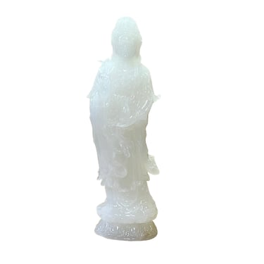 Chinese Off White Stone Standing Kwan Yin Bodhisattva Statue ws2619E 