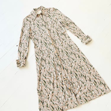 1970s DVF Tulip Print Knit Jersey Shirt Dress 