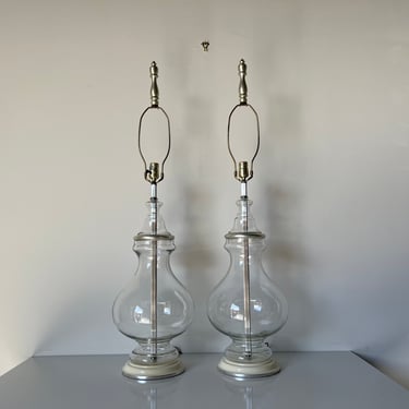 Tall Vintage Hollywood Regency Urn - Shape Glass Table Lamps - a Pair 
