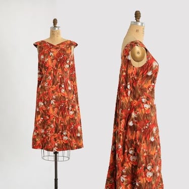 50s Hawaiian mini dress | Vintage 1950s Hookano orange floral dress 